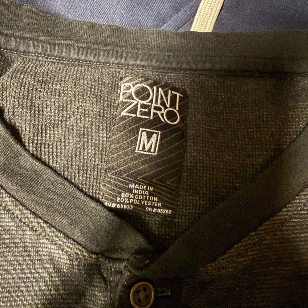 Point Zero Mens Henley Shirt Gray Long Sleeve Epaulette Textured Cotton Blend M - Picture 5 of 6